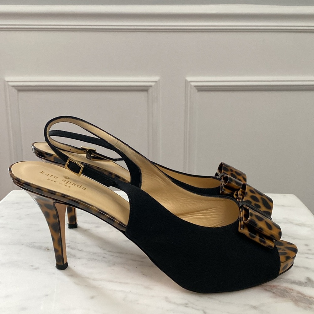 Kate Spade Animal Print Bow Peep toe Slingback Heels